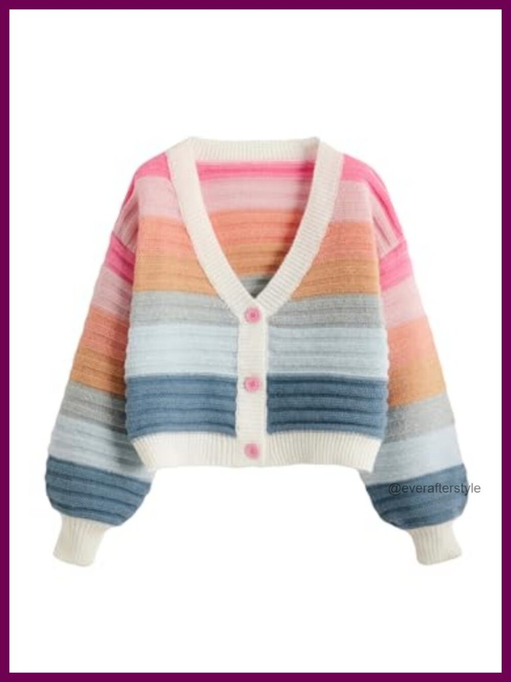 Color Block V Neck Button Front Knit Cardigan Crop Sweater, Acrylic, Long Sleeve